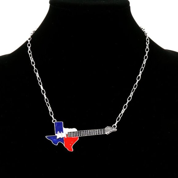 Left My Guitar In Texas Silver Pendant Necklace Western Cowgirl Jewelry NEW - Picture 1 of 3